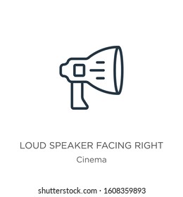 Loud speaker facing right icon. Thin linear loud speaker facing right outline icon isolated on white background from cinema collection. Line vector sign, symbol for web and mobile
