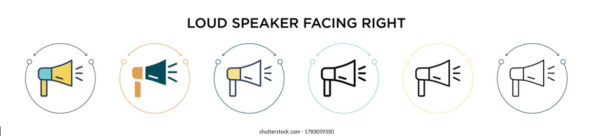 Loud Speaker Facing Right Icon In Filled, Thin Line, Outline And Stroke Style. Vector Illustration Of Two Colored And Black Loud Speaker Facing Right Vector Icons Designs Can Be Used For Mobile, Ui, 