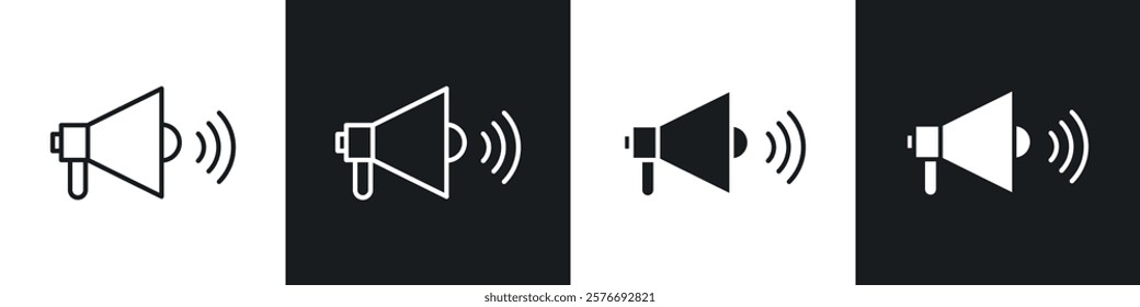 Loud Speaker icons collection in black and white solid and line style