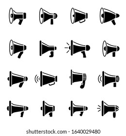 Loud speaker icons. Megaphone silhouettes announcement vector symbols collection set