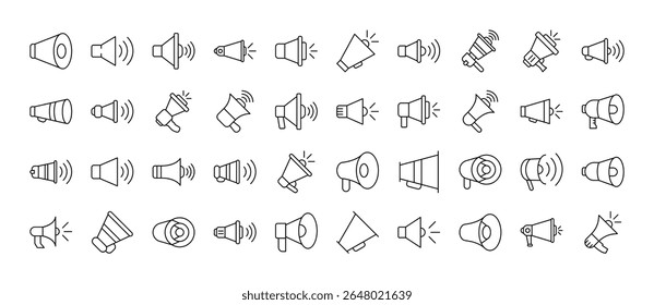 Pacote De Ícones Da Linha De Alto-Falante. Outline Signs para Gráficos e Web Design, Apps, Anúncios, Vários Cartões