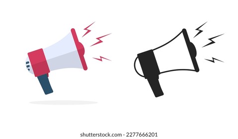 Loud speaker megaphone icon vector pictogram simple black white graphic and flat cartoon red loudspeaker bullhorn announcement symbol silhouette clipart image illustration