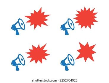 loud speaker megaphone with red splash star banner icon set