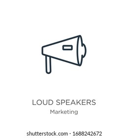 Loud speakers icon. Thin linear loud speakers outline icon isolated on white background from marketing collection. Line vector sign, symbol for web and mobile