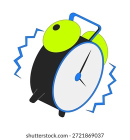 Objeto de desenho animado 2D do despertador vibrador alto. Despertando um toque de alarme. Apresse-se. Data limite de ativação. Manhã despertar urgência isolada elemento plano vetor clip art no branco. Ilustração pontual