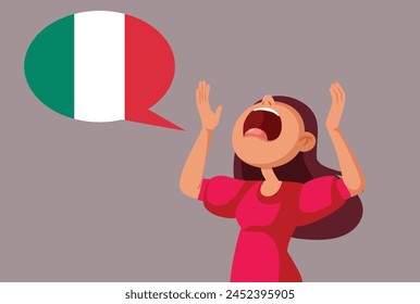 
Loud Woman Speaking Italian Language Vector Illustration. Funny demagogue woman speaking about traditional nationalist values in Italy
