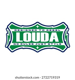 Louda Patch 2 Nombre Marca, Minimalista Moderno Simple Streetwear Urbana Y2K Icon Logo Patch Ropa Moda Vector Diseño K76, Uso comercial