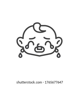 Loudly Crying baby face line icon. linear style sign for mobile concept and web design. Crying child face outline vector icon. Symbol, logo illustration. Vector graphics