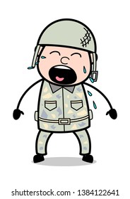 Loudly Crying - Cute Army Man Cartoon Soldier Vector Illustration