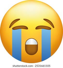 Emojis chorando alto. Emoticon amarelo com correntes de lágrimas