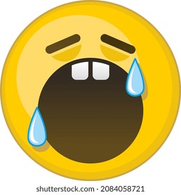 Loudly crying emoticon. Yellow face with open mouth and rolling tears