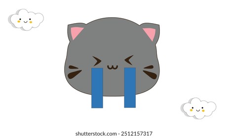 Cara De Llanto Fuerte. Concepto lindo de la etiqueta engomada del gato