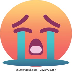 Ícone de emoji de rosto chorando alto. Cores da moda, elemento popular que retrata uma intensa tristeza e expressão emocional, amplamente utilizado nas redes sociais. Emoticon, elemento isolado.