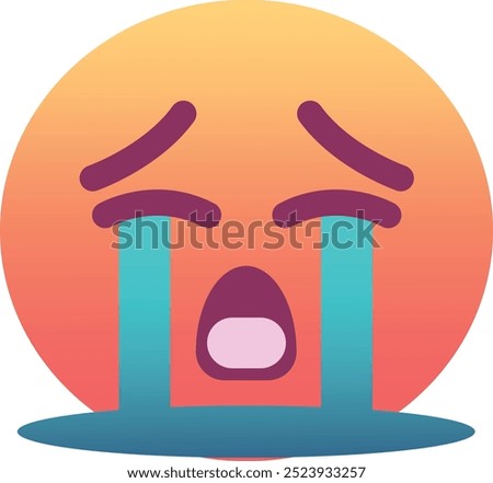 Loudly crying face emoji icon. Trendy colors, popular element depicting intense sadness and emotional expression, widely used in social media. Emoticon, isolated element.