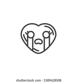 Loudly Crying Face emoji line icon. linear style sign for mobile concept and web design. Crying heart shape emoticon outline vector icon. Love symbol, logo illustration. Vector graphics