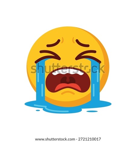 Loudly Crying Face Emoji Vector Illustration with Streaming Tears and Sad Expression