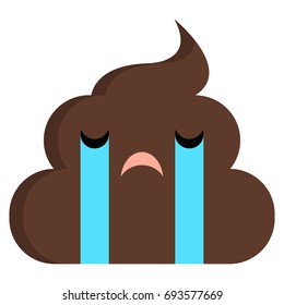 Loudly crying face stinky poop shit emoji flat icon, vector sign, colorful pictogram isolated on white. Symbol, logo illustration. Flat style design