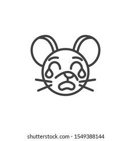 Loudly crying rat emoticon line icon. linear style sign for mobile concept and web design. Crying mouse face emoji outline vector icon. Chinese 2020 year of the rat  symbol, logo illustration. 