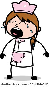 Loudly Crying - Retro Cartoon Waitress Female Chef Vector Illustration