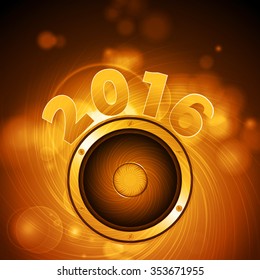 Loudspeaker and 2016 Over Golden Glowing Festive Swirl Background