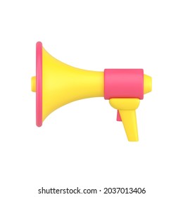 Icono 3d del altavoz. Orador de anuncios de emergencia y promociones. Megáfono para información de marketing y alerta de eventos globales. Ruidosa emisión pública de audio. Vector aislado realista.