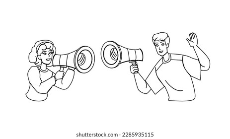 loudspeaker announce vector. megaphone speaker, sound announcement, audio message, holding communication, loud shout loudspeaker announce character. people Illustration