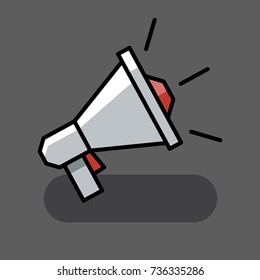 Loudspeaker announcement flat line icon on grey background. Vector illustration.