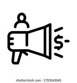 loudspeaker announcement of money icon vector. loudspeaker announcement of money sign. isolated contour symbol illustration