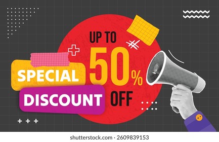 Loudspeaker announcing Special Discount sale promotions with retro style