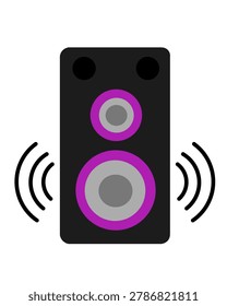 Loudspeaker audio sound system icon with purple cone rings and soundwaves flat style illustration for music entertainment equipment concept
