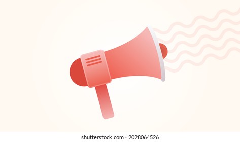 Lautsprecher mit Schallwellen. Aufmerksamkeitswarnbanner. Werbesymbol. Protest Bullhorn. Kommunikation mit Menschen unterschreibt. Marketing-Megaphon. Sprich laute Informationen. Vektorgrafik.