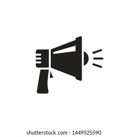 Loudspeaker - black icon on white background vector illustration. Advertising promotion information concept sign. Megaphone creative symbol. Grpahic design element.