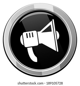 Loudspeaker black round icon, vector.