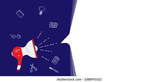 Loudspeaker with bubble speech and doodle icons. Flat vector illustration EPS 10.