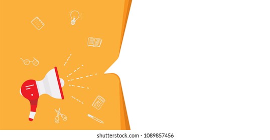 Loudspeaker with bubble speech and doodle icons. Flat vector illustration EPS 10.