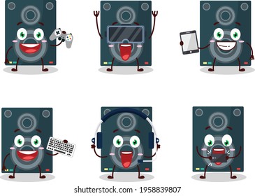 Loudspeaker cartoon character are playing games with various cute emoticons