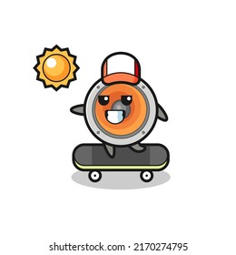 loudspeaker character illustration ride a skateboard , cute style design for t shirt, sticker, logo element