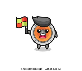 loudspeaker character as line judge putting the flag up , cute style design for t shirt, sticker, logo element