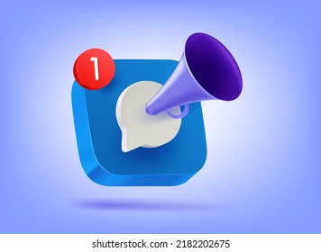 Loudspeaker with chat cloud. 3d vector illustration