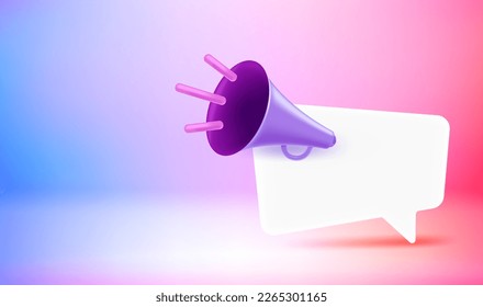 Loudspeaker with chat cloud. Vector 3d banner with copy space