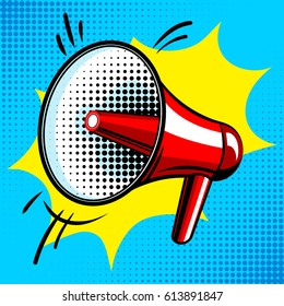 Loudspeaker Comic Book Pop Art Retro Style Vector Illustration