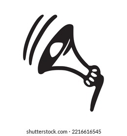 Loudspeaker danger warning. Alert. The horn of a siren, calling to wait out the danger in a shelter. Illustration in cartoon style flat graphic.