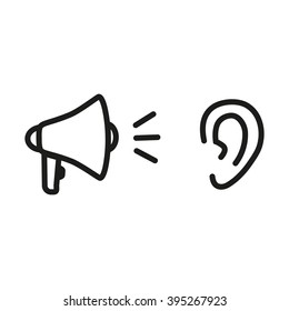 Loudspeaker to ear vector icon, Simple black icon. eps10