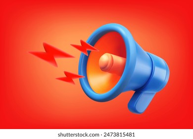 loudspeaker with flashes. Conflict talking concept. 3d vector illustration