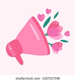loudspeaker with flowers. romantic message, hand drawn illustration. flower advertisement.