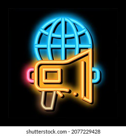 Loudspeaker Globe neon light sign vector. Glowing bright icon Loudspeaker Globe isometric sign. transparent symbol illustration