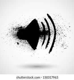 Loudspeaker - grunge icon with ink splashes. Vector symbol.
