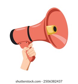 Loudspeaker in hand illustration. Megaphone speaker for announce, advertising, promotion, and Grand sale. Vector illustration for retail shopping online marketing template.