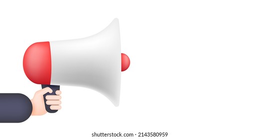 Loudspeaker in hand over white illustration