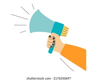 Loudspeaker in hand for protest, promotion, advertising, etc.
